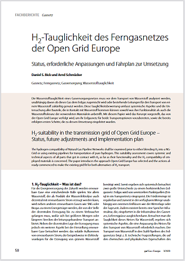 H2-Tauglichkeit des Ferngasnetzes der Open Grid Europe