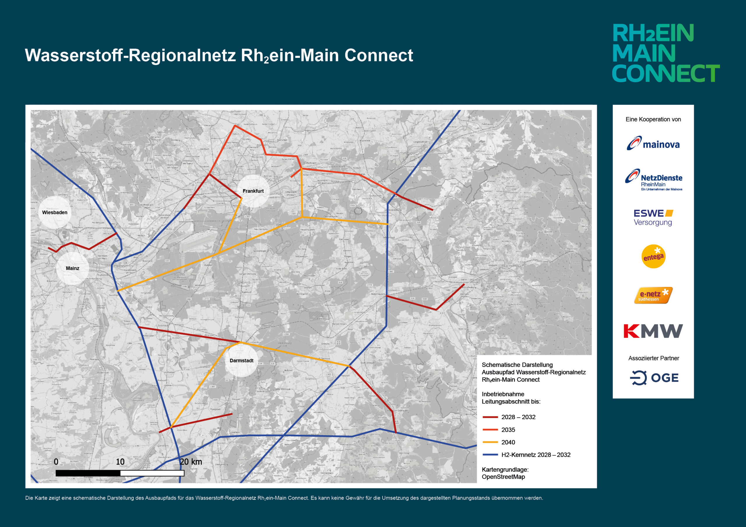 Karte Wasserstoff Regionalnetz Rh2ein Main Connect